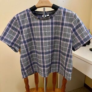 Twik Plaid Short Sleeve Boxy Top in Blue and Lilac